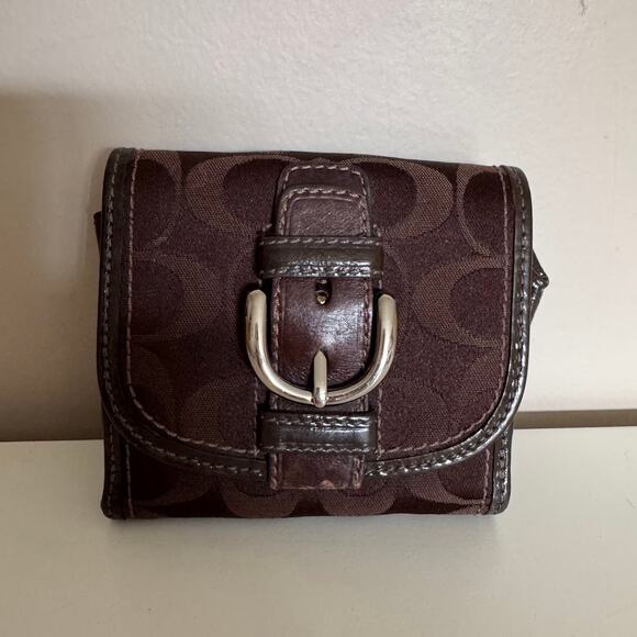 ❌SOLD❌Coach Signature Logo Buckle Wallet Brown Vintage Pink Leather Interior - Picture 10 of 10